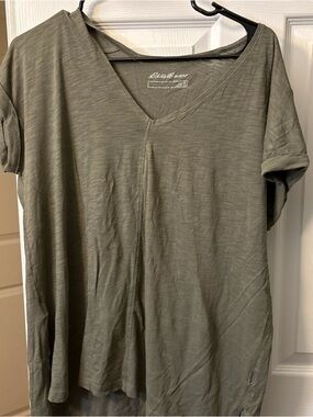 Eddie Bauer Short Sleeve V-Neck Tee in Olive